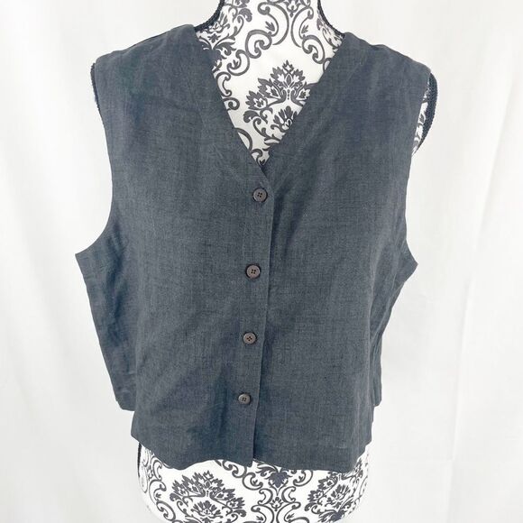 Eileen Fisher Houndstooth Linen Button Down Vest - Picture 1 of 8